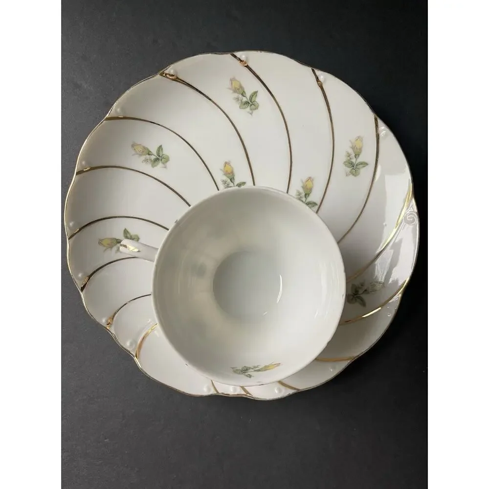 Yamaka Tea Set (4) Cup Saucer Snack Plate Japanese White China Asian Oriental